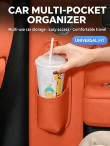 1pc Car Multi-Function Storage Pocket, Car Door Side Cup Holder, Car Seat Organizer Bag, Car Interior Phone Holder, Bluetooth Earphone Data Cable Lipstick Cosmetic Storage Bag, Car Side Storage Mini Trash Can, Car Storage Essential - Multicolor - View 5