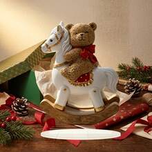 Warm Winter Christmas Rocking Horse Cute Red Bow Bear Home Decor Statue Ornament, Fun Desktop Christmas Decoration, Home Holiday Display Atmosphere Decor, Window Sill Snowy Scene Display, Christmas Holiday Gift For Friends And Family - Rocking Horse - View 5