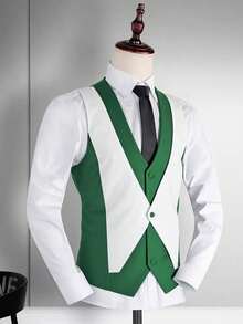Men's Spring/Autumn Business Tailcoat Slim Fit Colorblock Casual Blazer Jacket, Fashion Groom Wedding Formal Suit, Luxury Jacket - Green - View 3