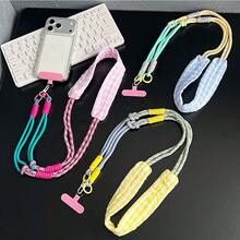 1pc Niche Design Dopamine Colorblock Cotton Fabric Multifunctional 3-In-1 Camera Strap Long Phone Lanyard Phone Chain - Multicolor - View 1