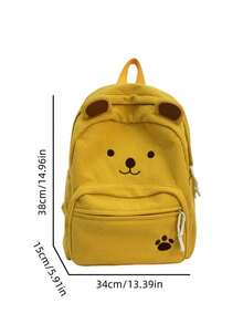 PC Cartoon Bear Pattern Corduroy Backpack, Sweet Casual Style, Top Handle Side Pockets, Lightweight And Durable, Suitable For School, Daily Shopping And Short Trips - Multicolor - View 6
