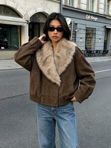 Liorin Autumn/Winter New Women's European And American Style Fashion Minimalist Slouchy Jacket - Grayish Brown - View 1