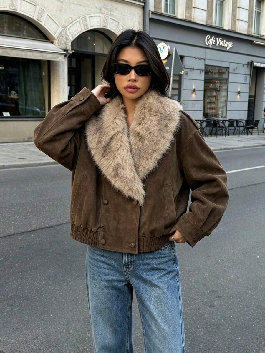 Liorin Autumn/Winter New Women's European And American Style Fashion Minimalist Slouchy Jacket - Grayish Brown - View 1