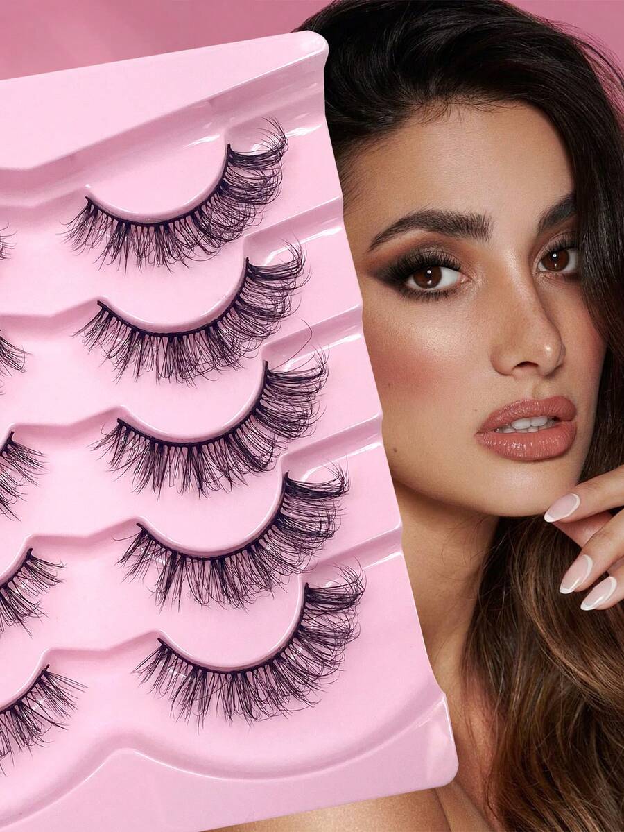 ENCHUW 5 Pairs Full Strip Lashes Natural Soft Wispy Cross False Eyelashes Daily Wear Lashes Strip Lashes,Eyelashes, Fake Lashes - Black - View 1
