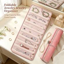 Roll-Up Jewelry Organizer Bag, Portable Velvet Jewelry Storage Pouch, Foldable Large Capacity Anti-Scratch Protection For Rings, Necklaces, Earrings, Watches, Travel And Home Jewelry Organizer - Multicolor - View 1
