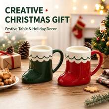 250ml Christmas Ceramic Red Santa Claus Boot Mug, Green Creative Milk Coffee Cup, Suitable For Christmas, Halloween, Thanksgiving, Birthday Party - Multicolor - View 12
