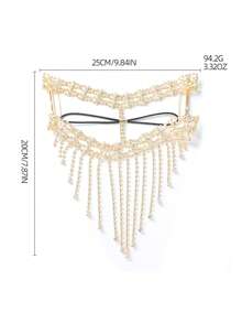 1pc Exotic Gold Rhinestone Tassel Face Chain, Hollow Mesh Chain Face Mask Headpiece, Ball Party Photography Atmosphere Headwear, Vintage Glamorous Heavy Rhinestone Head Chain, Stage Photo-Worthy Styling Accessory - Gold - View 5