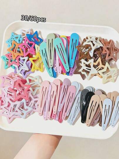 60/30/10pcs Colorful Star Hair Clips And Spring Hair Pins Y2K Cute Metal Hair Pins Non-Slip Daily Hair Accessories For Women Halloween Theme
