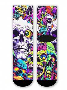 Cool 360° Printed Men's Socks - Street Style Socks, Halloween Pumpkin & Skull Patterns, Street Style, Colorful, Fun Socks, Suitable For Daily, Holiday And Party Occasions - Multicolor - View 6