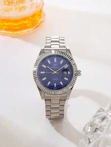 RICECGO Jam Tangan Bisnis Pria Bermesin Quartz dengan Gelang Stainless Steel dan Tampilan Tanggal yang Praktis, Cocok untuk Rapat Bisnis dan Pemakaian Sehari-hari. - Perak - View 14