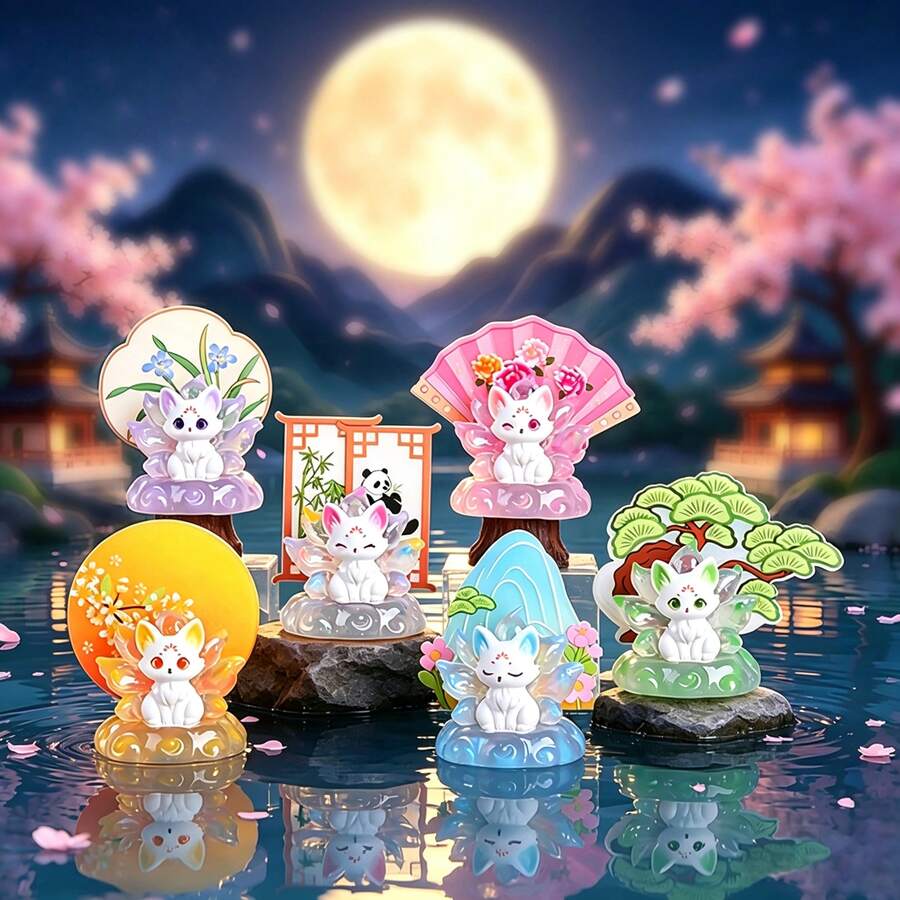 1 buah Boneka Resin Figur Lucu Berbentuk Rubah Ekor Sembilan Gaya Cina Baru Ukuran Besar, Kotak Buta Kreatif