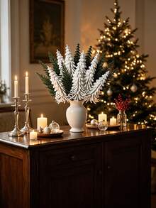 12pcs New Style Artificial Christmas Pine Branch Bouquet, White & Green Flocked Pine Branches, Nordic Winter Holiday Decoration, Suitable For Home, Wedding, Party, Christmas Table Centerpiece, Premium Artificial Pine Branch Bouquet - Multicolor - View 2