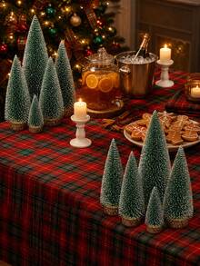 9pcs Mini Christmas Tree Artificial Christmas Decorations, Desktop Decor For Christmas Party, Holiday Home Handmade Decoration, Winter New Year Room Living Room Decor - Green - View 5