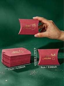 12PCS/Wholesale Christmas Pillow Gift Box Red Paper Candy Box 6 Kinds Cartoon Xmas Design Gold Foil Stamping 4.33*2.76 Inch Foldable Holiday Gift Packaging Box - View 5