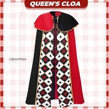 Adult "Queen Of Hearts" Role Play Cape, Comes With Crown, Scepter And Earrings, Suitable For Music Festivals, Carnivals, Parties, Stage Performances, Photography Events, Also An Ideal Halloween Women's Role Play Cape, And A Great Choice For Valentine's Day Gifts. - Multicolor - View 6