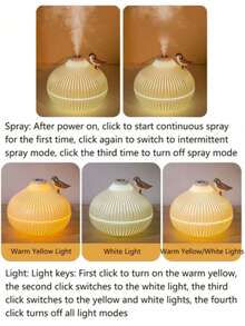 1pc Portable Air Humidifier, 300ml Water Capacity, 2-In-1 Function With LED Night Light, 3 Adjustable Brightness Levels, USB Powered, Suitable For Office Environment, USB Atomizer, Suitable For Valentine's Day Gift, Birthday Gift, Graduation Gift, Office Aromatherapy Humidifier. - Mist - View 3