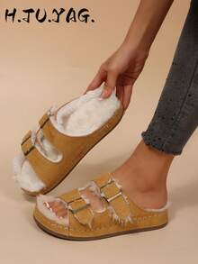 Women's New Closed-Toe Half-Slingback Thick Sole Casual Retro Mori Style Fashion Dating Holiday Shoes - Yellow - View 3