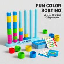 1 pieza Juego de apilamiento de emparejamiento de colores divertido, emparejamiento rápido de patrones redondos, añade alegría a la noche de juegos familiar en varias festividades, incluye 1 estante de apilamiento, 50 tarjetas de desafío y 80 anillos de colores - Multicolor - Ver 7