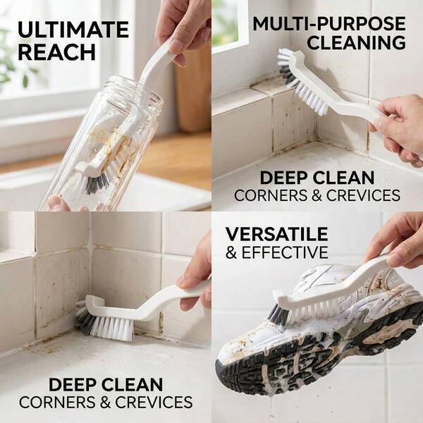3pcs Multi-Function Gap Stove Cleaning Brush, Curved Handle Detail Scrubbing Brush, Dual Bristle Design, Suitable For Removing Stains And Grease, Ideal For Home Cleaners, Tenants, Homeowners, Can Be Used For Kitchen Sink, Bottle, Window Frame Gap, Shoe Sole Gap, Bathroom Tile And Other Narrow Gap Deep Cleaning, Household Cleaning Accessories. Suitable For Cleaning After Halloween, Thanksgiving, Christmas And Other Holiday Gatherings