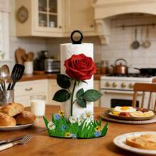 Kitchen Paper Towel Holder, Valentine's Day Red Rose Grass Paper Towel Rack, Desktop Countertop Roll Paper Holder Storage, Without Paper Towels, Dish Cloth Storage Rack, Valentine's Day Interesting Design, Kitchen, Bathroom, Living Room, Dining Room - Multicolor - View 5