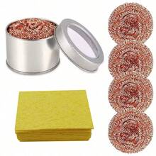 1 Set, Soldering Iron Desoldering Ball + Soldering Iron Cleaning Sponge, Soldering Iron Tip Cleaning Tool - Brown - View 1