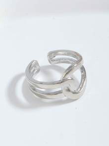 1pc Double Layer Intertwined Plain Band Interlocking Cross Knot Ring, Fashionable Unique Design Open Ring For Women - Silver - View 3