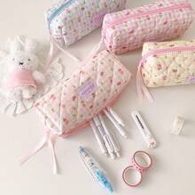 Fresh Bow & Floral Pencil Case, Large Capacity Compartment Stationery Pouch For Students, Stationery Storage Bag - Floral Bow - View 6