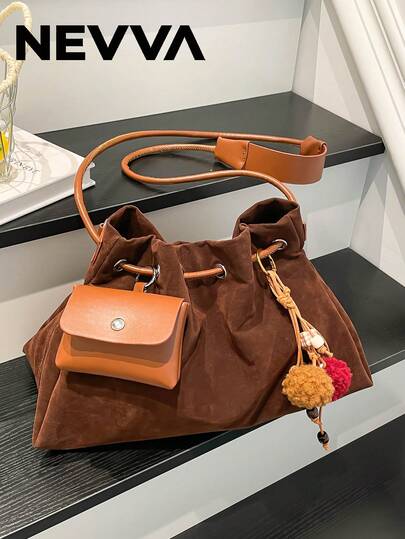 NEVVA 1 buah Tas Selempang Fashion Musim Gugur/Dingin Model Cloud Bag, Tas Hobo Berlipit, Tas Selempang Kapasitas Besar, Tas Selempang Artistik Segar, Tas Bahu Serbaguna untuk Wanita, Tas Kasual