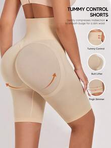 Women's Plus Size Tummy Control Butt Lifting Shaping Shorts, Suitable For Daily Wear Or As Undergarments - Apricot - View 1