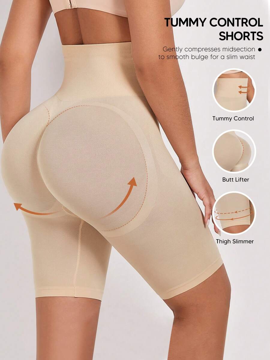 Women's Plus Size Tummy Control Butt Lifting Shaping Shorts, Suitable For Daily Wear Or As Undergarments - Apricot - View 1