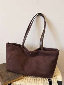 Nicekee Casual Simple Solid Color Large Capacity Handbag, Versatile, Personalized And Fashionable Shoulder Bag, Suitable For Commuting Shopping Travel - Coffee Brown - View 13