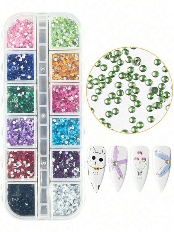 ¡Herramientas de arte de uñas con 12 compartimentos y strass semicirculares de colores! Herramientas DIY para decoración de uñas y aplicación de strass