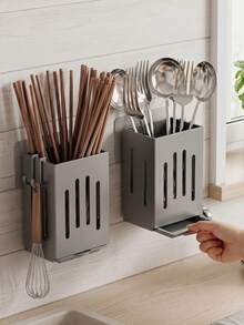 Kitchen Utensil Storage Rack, Dish Drainer, Chopstick Holder, Spoon Organizer Box, Multi-Functional Built-In Draining Storage Box, Home Chopstick Rack, Kitchen Utensil Rack, Sink Knife Fork Spoon Storage Rack - Multicolor - View 1