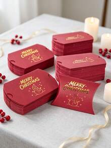 12PCS/Christmas Pillow Gift Boxes, Red Paper Candy Treat Boxes With Gold Foil Stamping, 4.33*2.76 Inch Merry Christmas Cartoon Favor Boxes For Holiday Party Gift Packaging - View 10