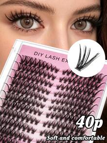 40D DIY Eyelash Extensions, Single Cluster Thick False Eyelashes, Soft Comfortable Self-Adhesive Makeup Lashes, Suitable For Daily And Party Eye Makeup - Multicolor - View 2