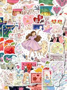 50Pcs PP Sweet Fairy Tale Stickers, Soft Vintage Dreamy Fairy Tale Cartoon Figures, For Decorating Scrapbooks, Helmets, Pencil Cases, Phone Cases - Multicolor - View 6