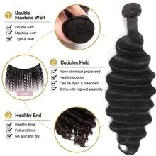 BINF Loose Deep Wave Human Hair Bundles 3Pcs Soft Virgin Hair Weft Hair Extensions 8‑30 Inch Natural Black - Natural Black - View 8