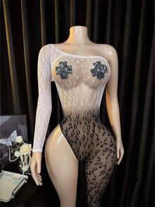 Lingerie Set / Role Play Costume,Cover-Up, Fishnet Bodysuit Elastic Fishnet Lingerie Bodysuit For Women And Girls Bikini - Black and White - View 3
