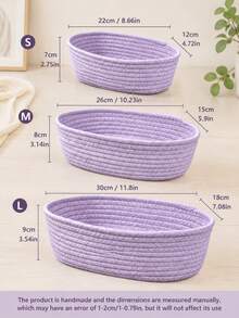 1pc/3pcs Light Luxury Minimalist Style Purple Woven Storage Baskets, Home Organizing Baskets, Multifunctional Classified Storage Baskets. Suitable For Cosmetics, Snacks, Underwear Storage, Bedroom, Living Room, Dressing Table, Entrance Decoration - Mauve Purple - View 2