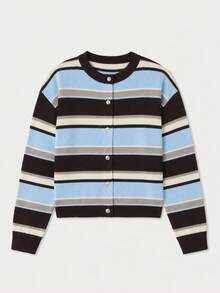 Áo cardigan nữ phối màu phong cách thường ngày đa năng mặc hằng ngày - Nâu đậm phối xanh nhạt - Xem 7