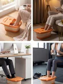 Foldable Foot Soak Tub With Massage Points & Cover, Portable Collapsible Foot Spa Basin, Space‑Saving Foot Bath Bucket For Household Dormitory - One Size - View 2