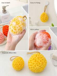 1pc Honeycomb Bath Sponge, Cheese Bath Ball, Skin-Friendly Comfortable, Non-Disintegrating Soft Sponge, Foaming Bath Ball, Expands When Wet, With Hook For Convenient Storage, Bathroom, Bathroom Accessories, Shower Essentials, House Essentials, Bath Sponge - Multicolor - View 3