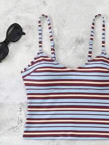 New Spring/Summer French Striped Sexy Casual Elegant Halter Tie Waist Slimming Beach Holiday Party Swimsuit Set - Multicolor - View 4