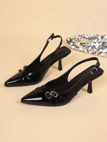 Elegant Pointed Toe Slingback Heels Double Buckle Decor Stiletto Heel Pumps For Party Dating Daily Wear - Army Green - View 5