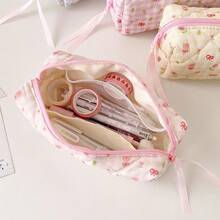 Fresh Bow & Floral Pencil Case, Large Capacity Compartment Stationery Pouch For Students, Stationery Storage Bag - Floral Bow - View 5
