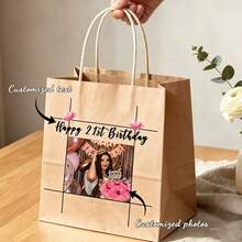 Customized Gift Bags, 18th Birthday Gift Bags, Made Of Thick Kraft Paper, Can Print Photos And Text, Suitable For Shopping, Christmas, Party, Wedding, School Events, Thanksgiving, Birthday And Other Occasions. - Camel - View 1