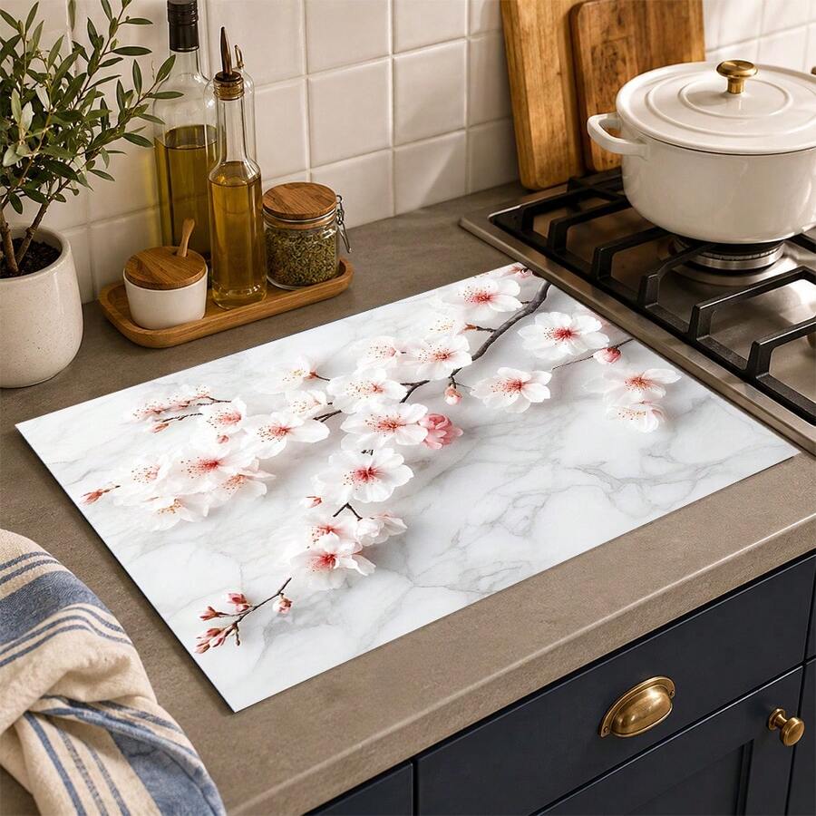 1pc Plum Blossom Marble Pattern Diatomaceous Earth Absorbent Bowl & Dish Drying Mat, Suitable For Kitchen Countertop, Home Dining Table Decor, Coffee Machine Mat, Breakfast Mat, Table Mat And Holiday Party Decoration - Multicolor - View 1