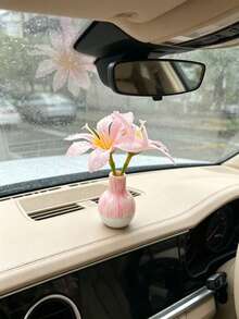 Small Flower Vase Car Ornament, Artificial Flower Car Interior Dashboard Decoration, Fresh Creative Car Interior Desktop Accessory, Mini Artificial Flower Car Interior Ornament, Small Flower Vase Dashboard Decoration, Healing Car Interior Desktop Decor Item - Lily Vase - View 11
