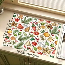 1pc Christmas Diatomaceous Earth Absorbent Dish Drying Mat, Cartoon Style, Suitable For Kitchen Countertop, Home Dining Table Decor, Coffee Machine Mat, Breakfast Mat, Table Mat And Holiday Party Decoration - Multicolor - View 12