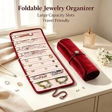 Roll-Up Jewelry Organizer Bag, Portable Velvet Jewelry Storage Pouch, Foldable Large Capacity Anti-Scratch Protection For Rings, Necklaces, Earrings, Watches, Travel And Home Jewelry Organizer - Multicolor - View 5